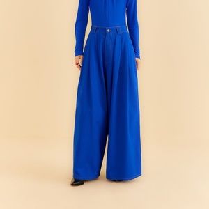 NWT Farm Rio Blue Canvas Maxi Pleated Pants